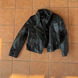 Zara Black Faux Leather Moto Jacket with Zip Pockets